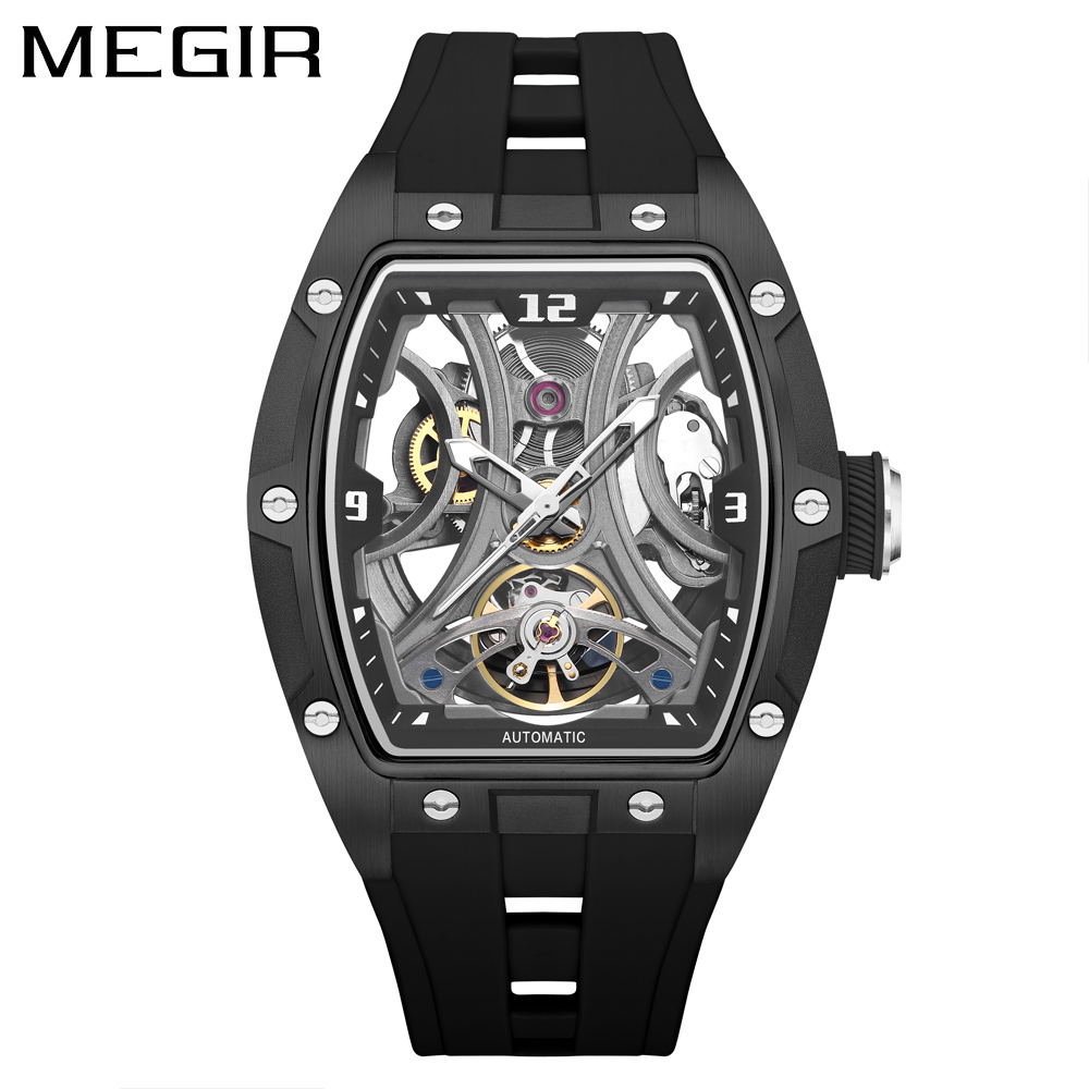 Tourbillon Movement Watch - MEGIR 2245 Tonneau Skeleton Auto Watch