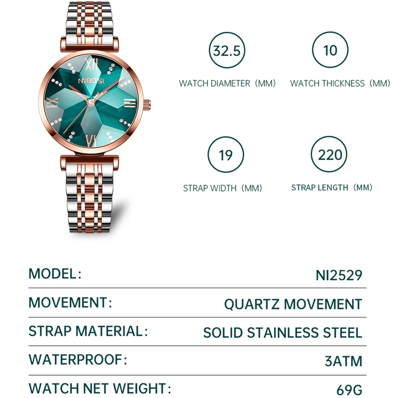 NIBOSI Fashion Rhombus Mirror  - Luxury Watch Top 10 recension och pris