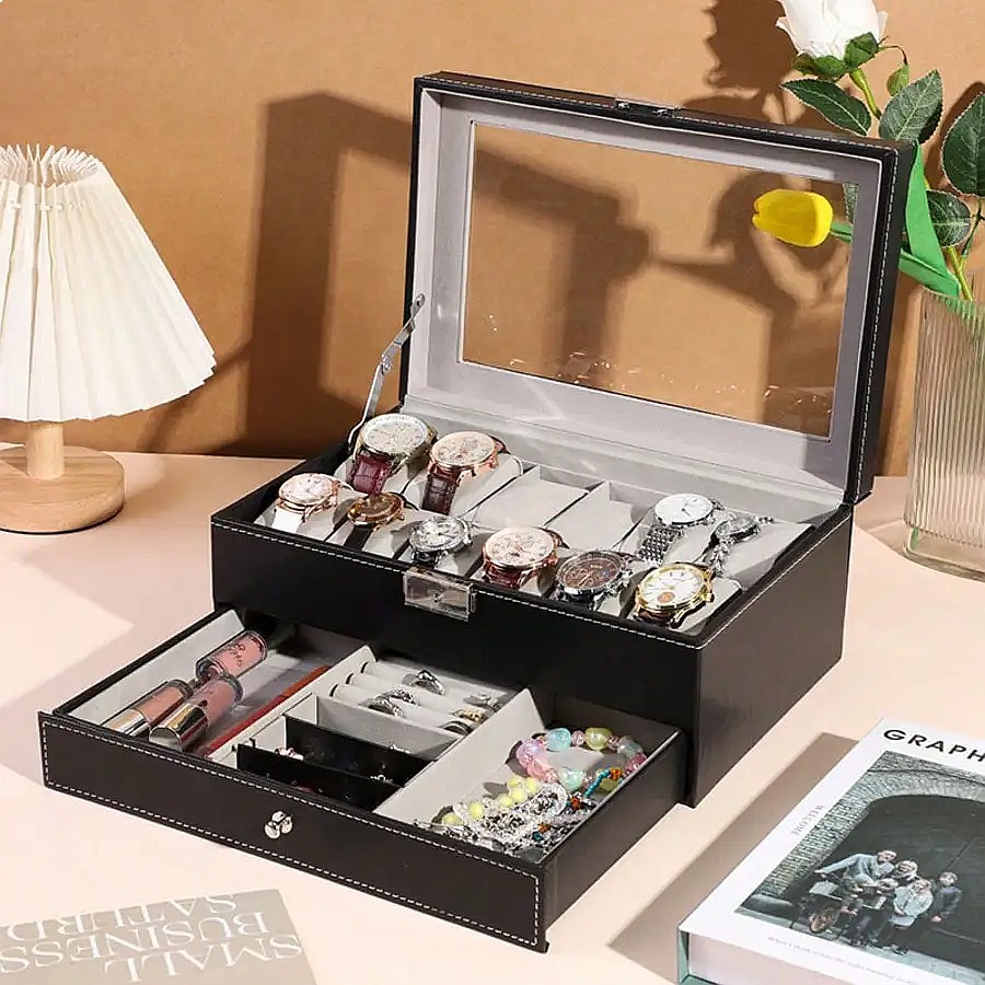12-Slot Watch Box with Drawer, - Luxury Watch Case recension och pris