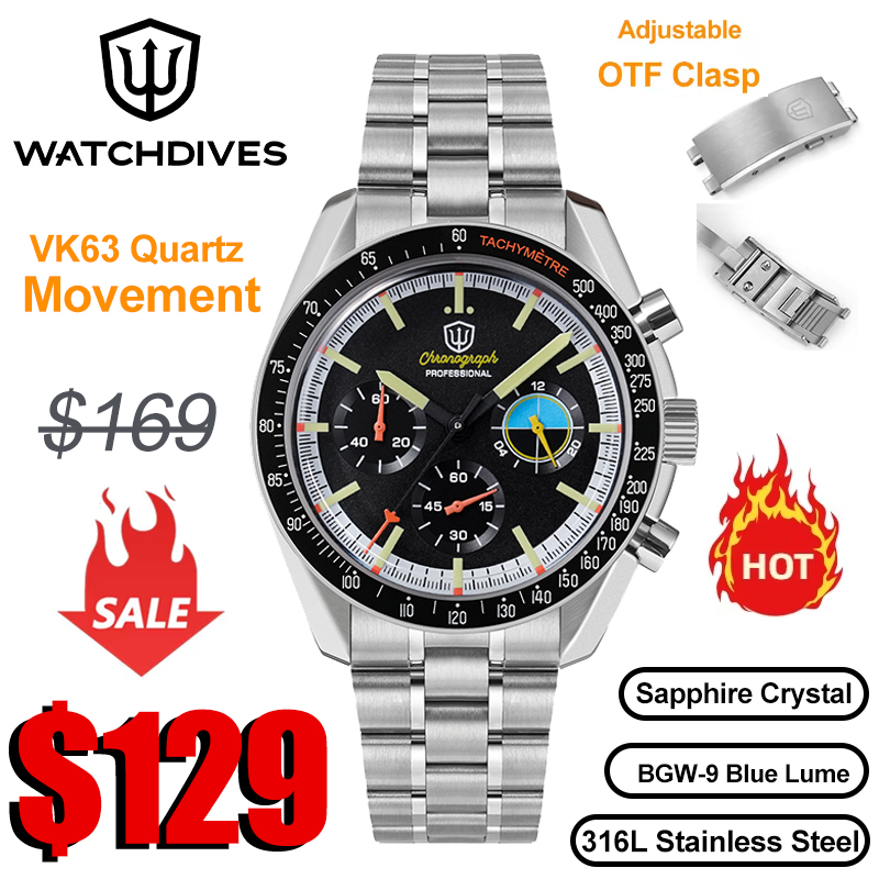 Watchdives WD1863 39mm VK63 Ch - Rolex Watch Submariner recension och pris