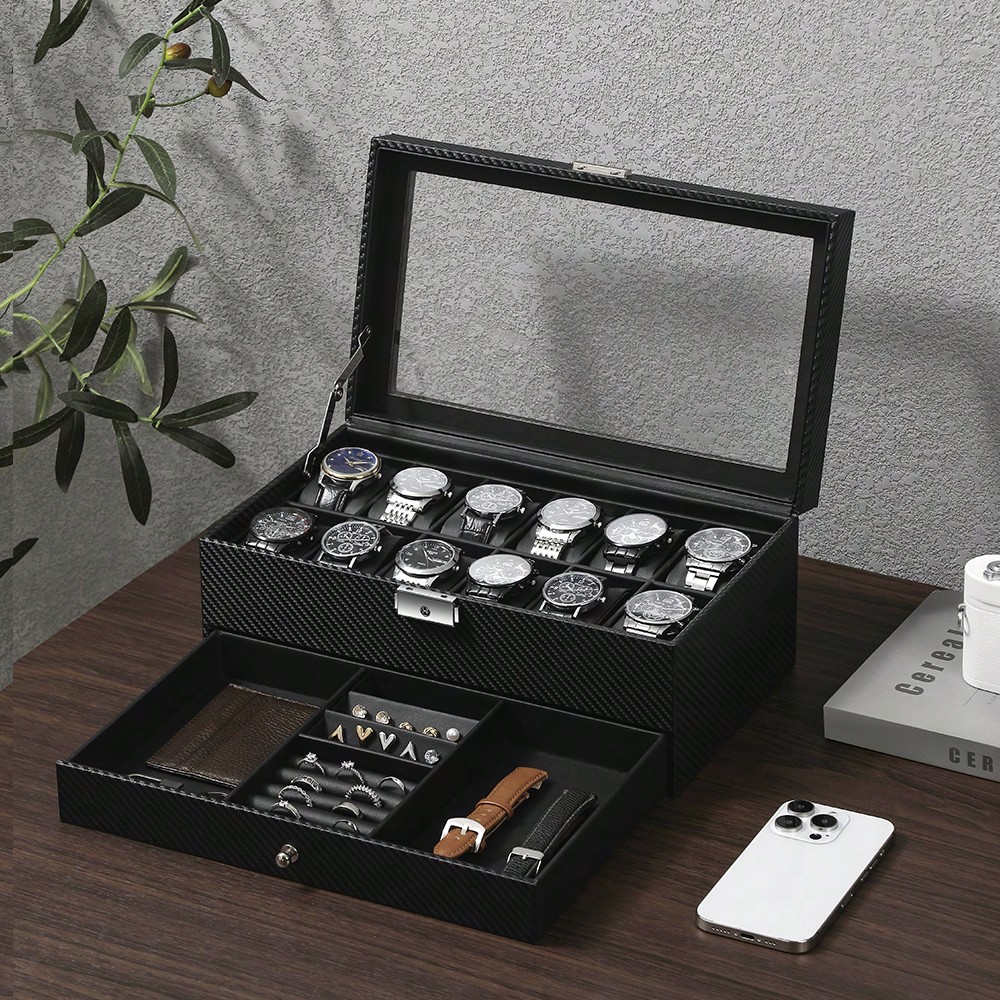 12 Slot Leather Watch Box with - Luxury Watch Tier recension och pris