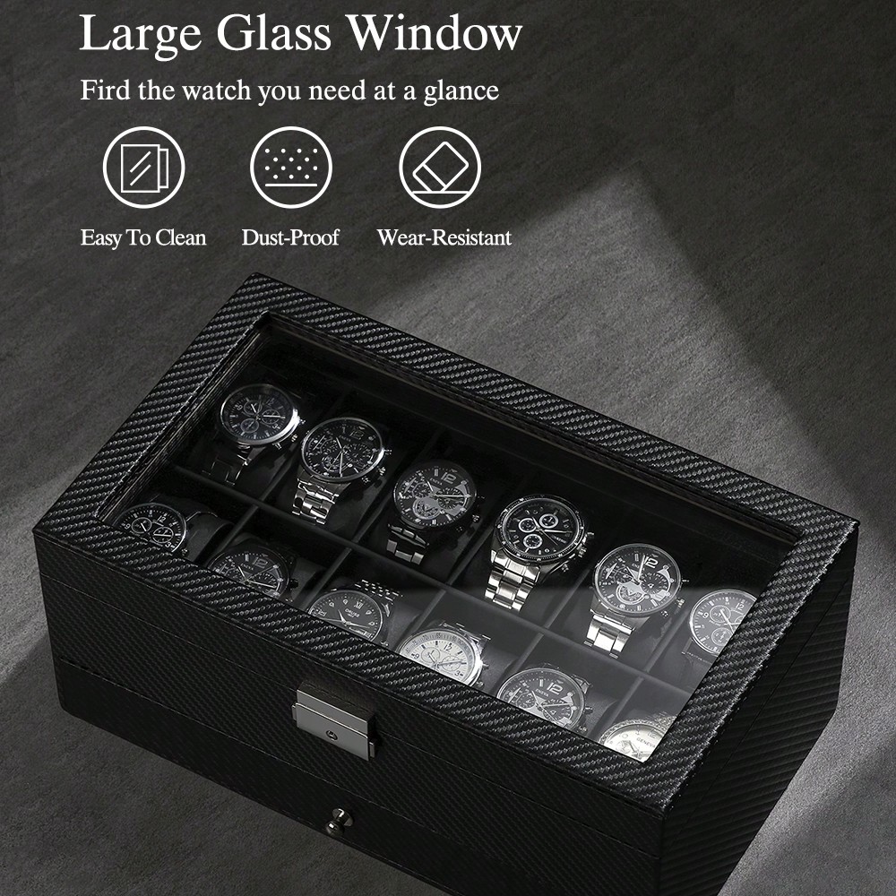 12 Slot Leather Watch Box with - Luxury Watch Tier recension och pris