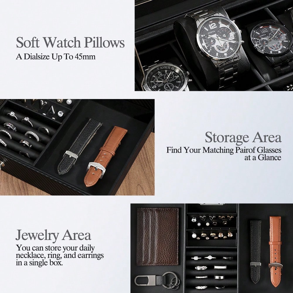 12 Slot Leather Watch Box with - Luxury Watch Tier recension och pris