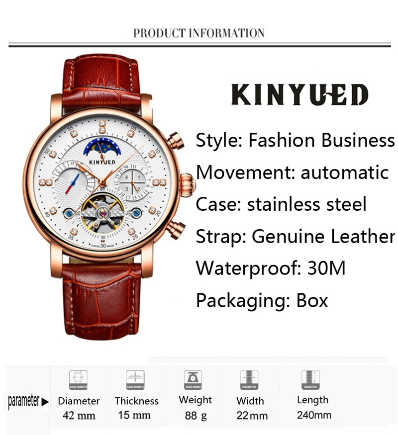 Luxury Brand KINYUED Automatic - Tourbillon Movement Watch recension och pris