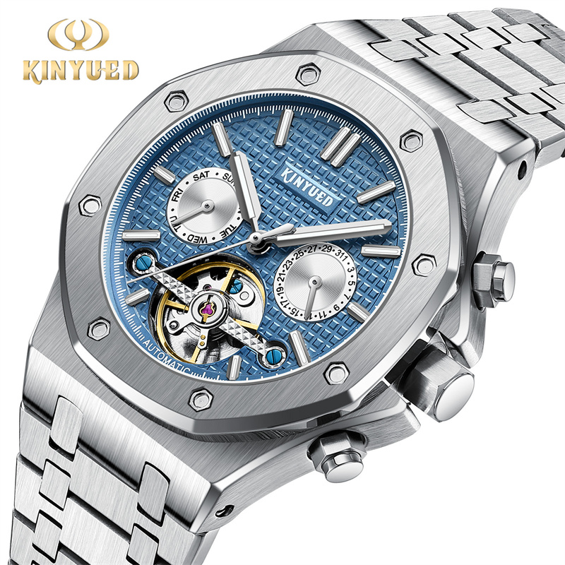 KINYUED Brand Fashion Blue Mec - Tourbillon Movement Watch recension och pris