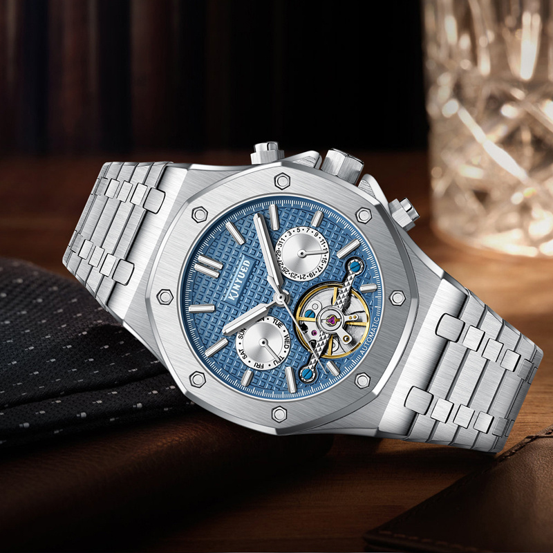 KINYUED Brand Fashion Blue Mec - Tourbillon Movement Watch recension och pris