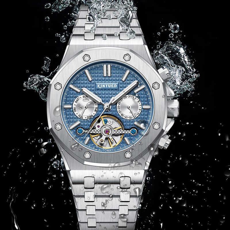 KINYUED Brand Fashion Blue Mec - Tourbillon Movement Watch recension och pris